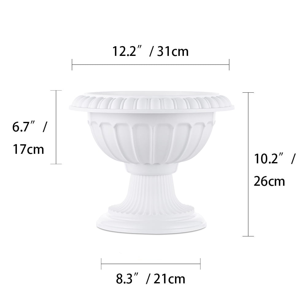 Nuptio 10.2 Inch Urn Planter White Plastic Plant Pot for Spring Decor Set of 2