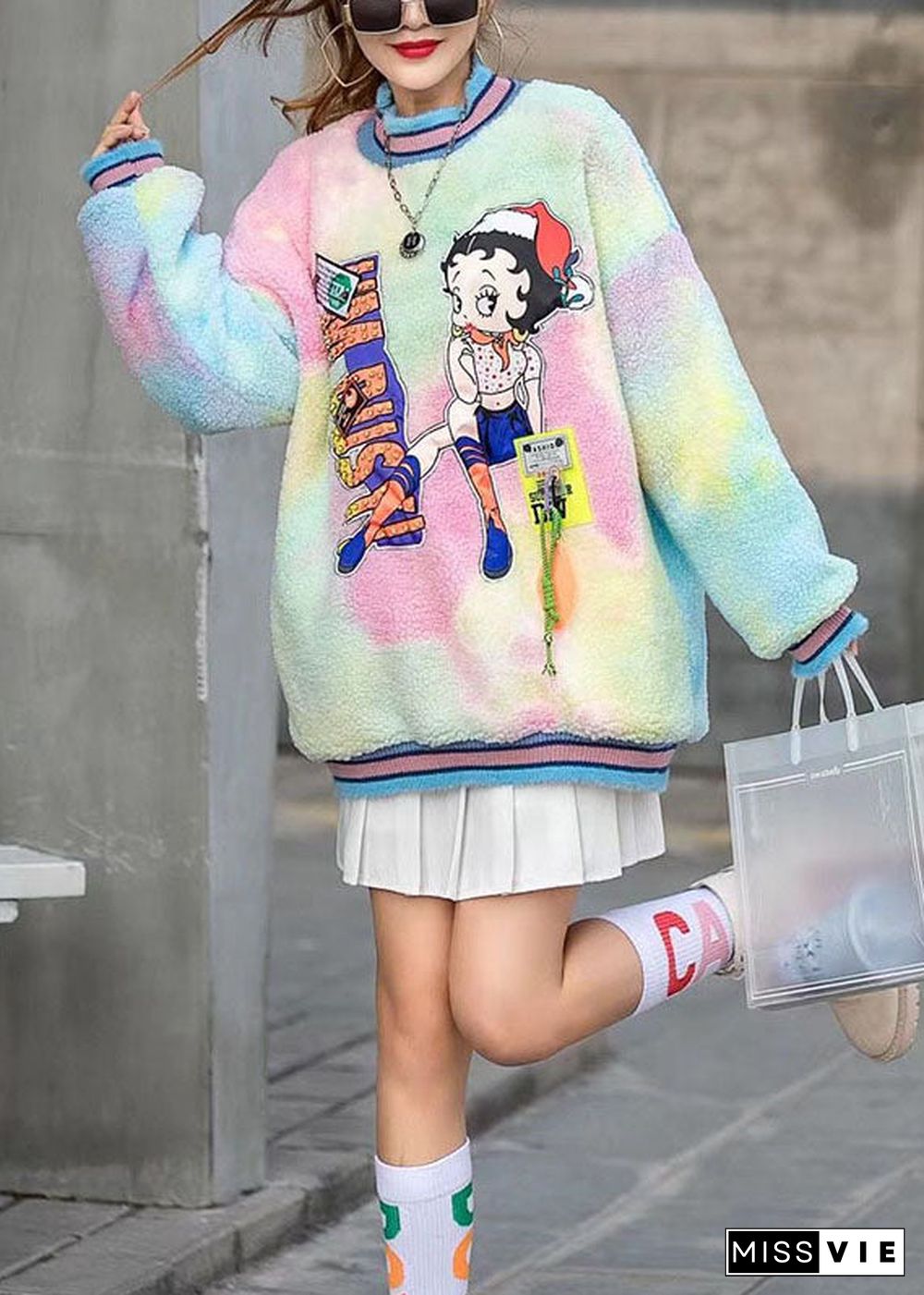 Beautiful Rainbow Turtleneck Print Fall Character Loose Sweatshirts Top