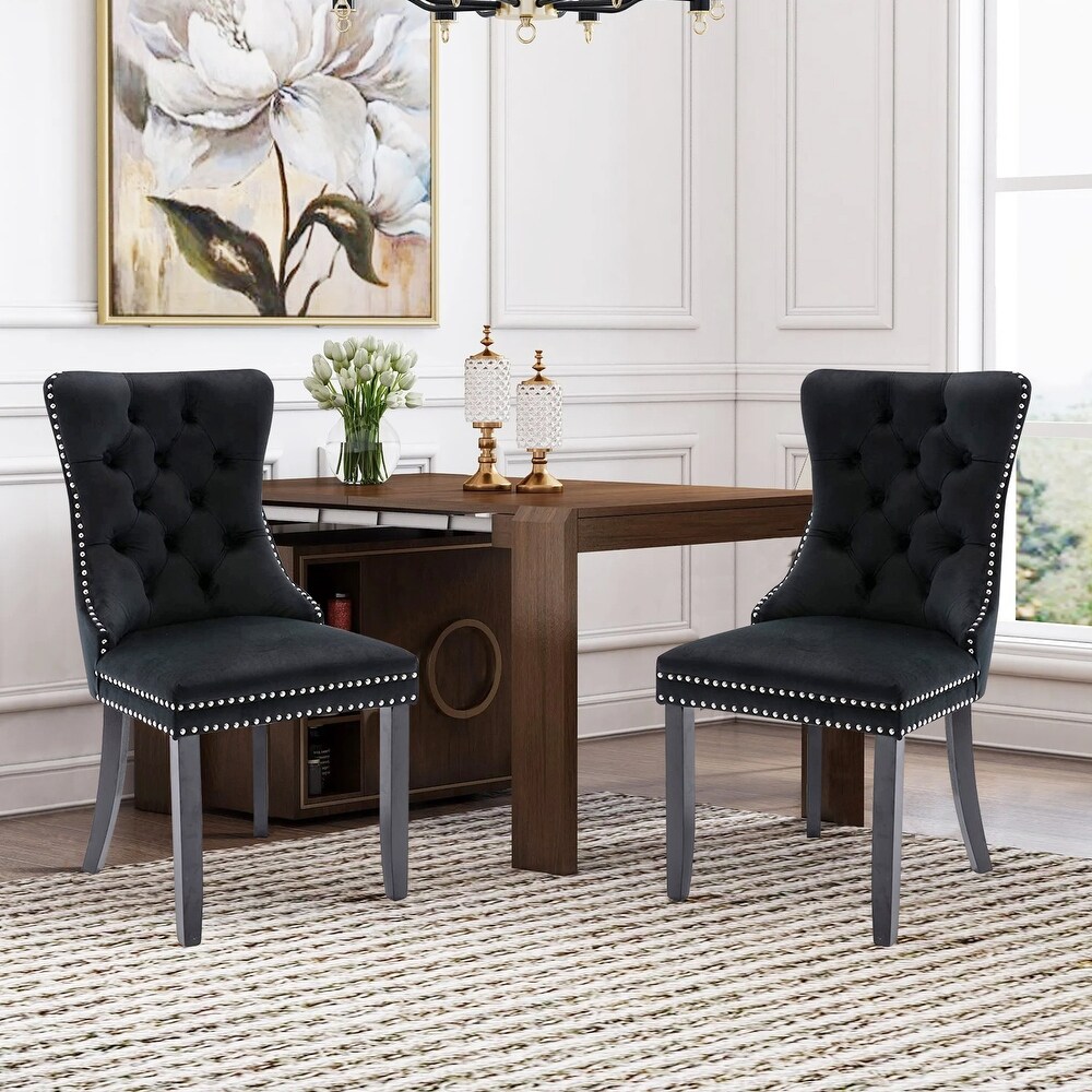 Velvet Dining Chairs Set of 2 Upholstered Tufted Dining Room Chair Wood Legs