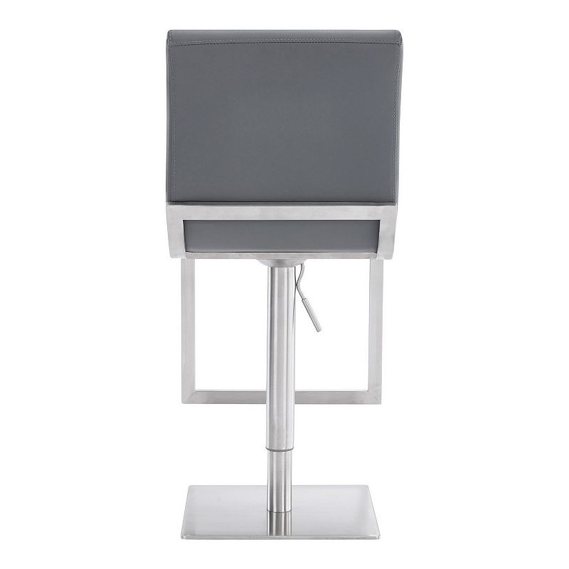 Curved Leatherette Barstool with Adjustable Height， Gray