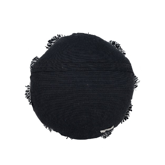 16x16 Inch Hand Woven Round Pillow Black Cotton With Polyester Fill Foreside Home amp Garden