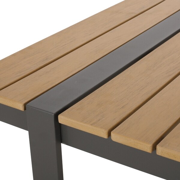 Outdoor Dining Table with Woodlike Tabletop，Lightweight and Stable Aluminum Sled Frame