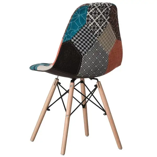 Modern Fabric Patchwork Chair with Wooden Legs for Kitchen, Dining Room, Entryway, Living Room