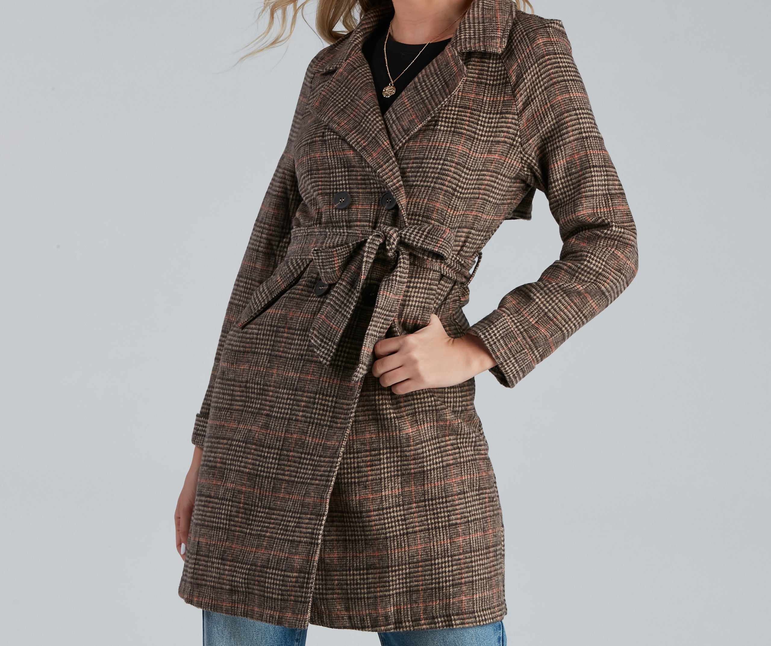 Uptown Plaid Trench Coat