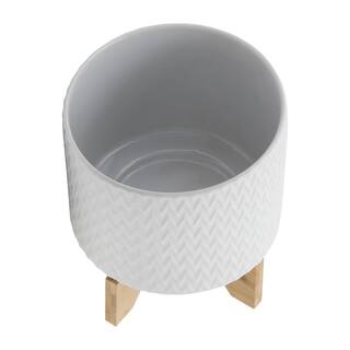 Chevron 8 in. L x 8 in. W x 10 in. H White IndoorOutdoor Ceramic Planter Individual Pots XT-B079106863