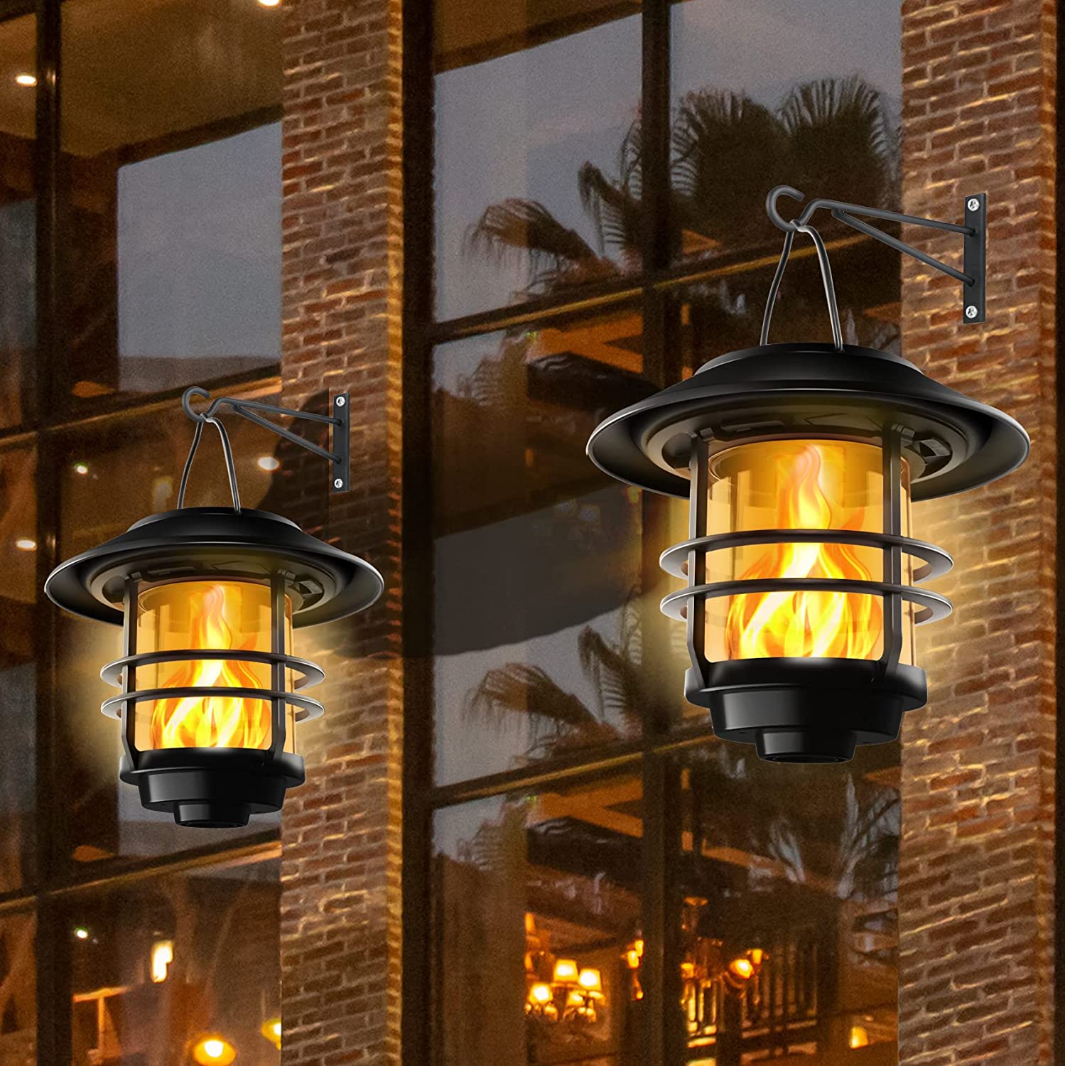 Otdair Solar Wall Lantern Outdoor, 2 Pcs Glass Solar Hanging Lantern Light Waterproof Solar Wall Sconce Light Fixture Wall Mount Solar Outdoor Wall Lights Decorative for Front Porch, Patio and Yard