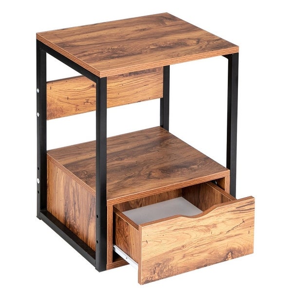 Steel Frame Wooden Nightstands With Drawers - - 35510923