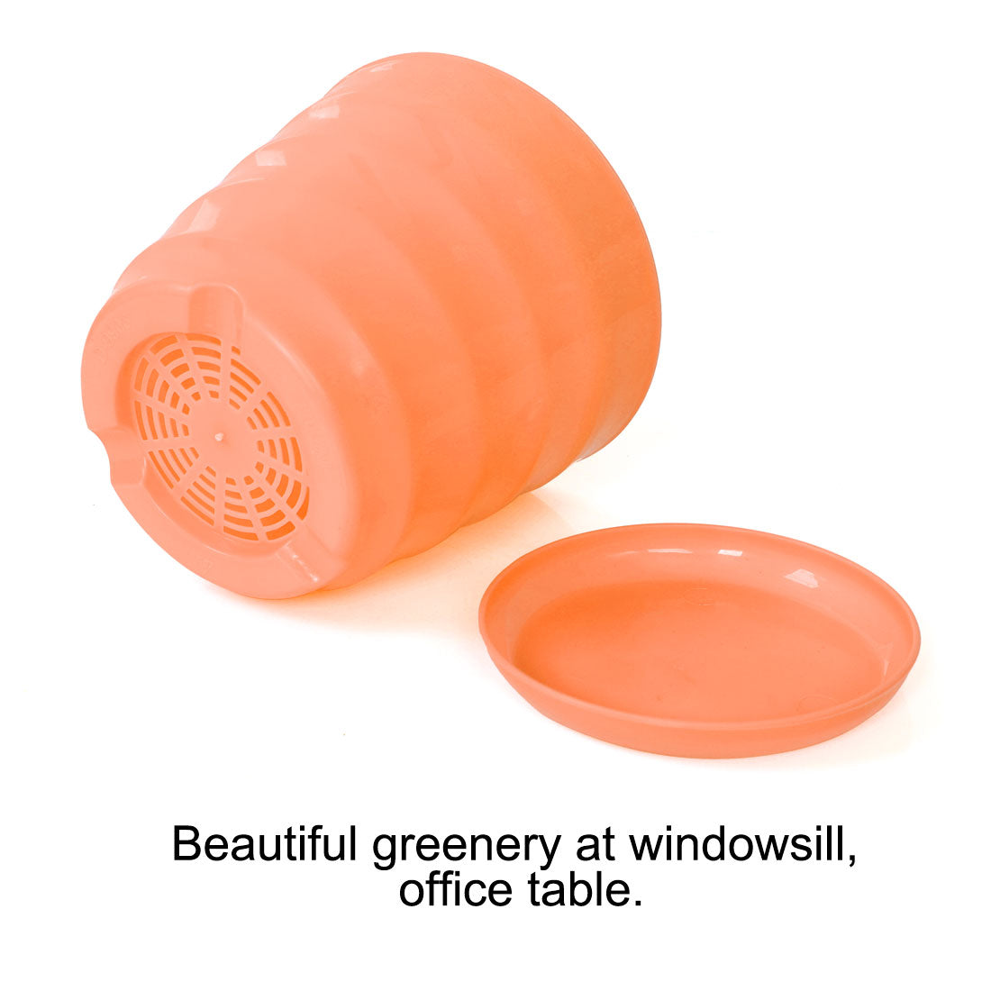 Uxcell Home Office Desk Plastic Round Plant Planter Holder Flower Pot Orange 13cm Dia