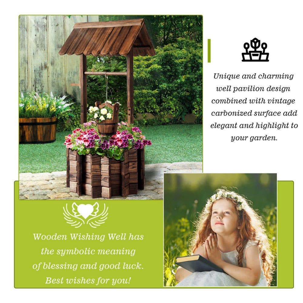 Sizzim 22 in. L x 22 in. W Brown Planter Box Outdoor Wooden Wishing Well Planter G28001