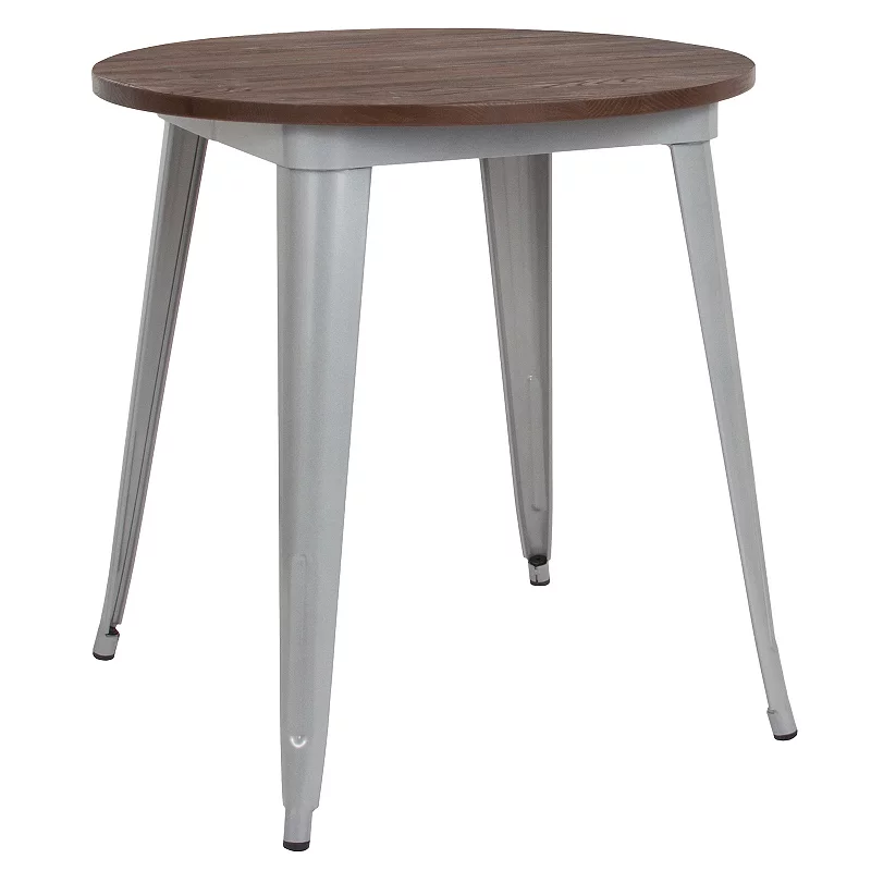 Emma and Oliver 30 Round Silver/Wood Metal Indoor Table