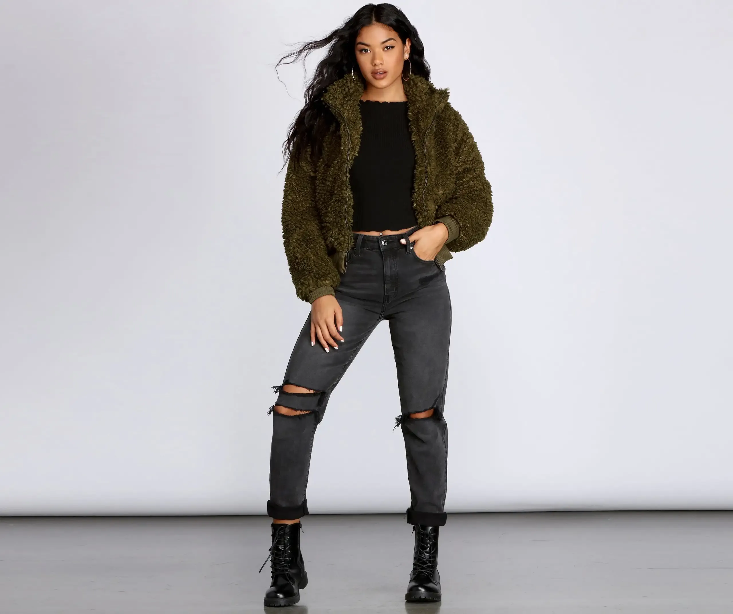 Faux Fur Zip Front Jacket