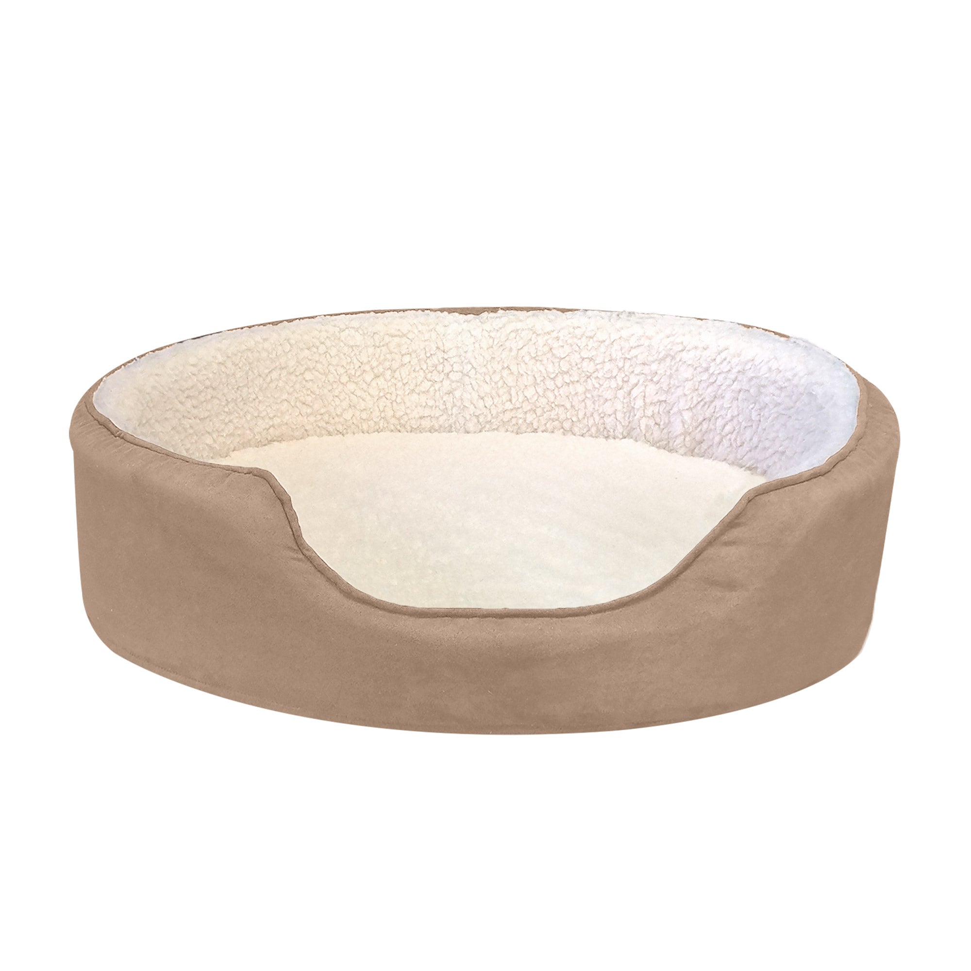 FurHaven | Orthopedic Faux Sheepskin and Suede Oval Pet Bed for Dogs and Catss， Clay， Small