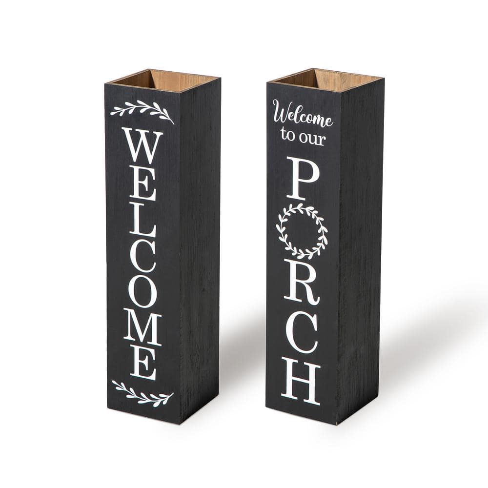 Glitzhome 30 in. H Black Double Sided Wooden Boxed quotWelcome Porchquot Porch Sign 2022900047