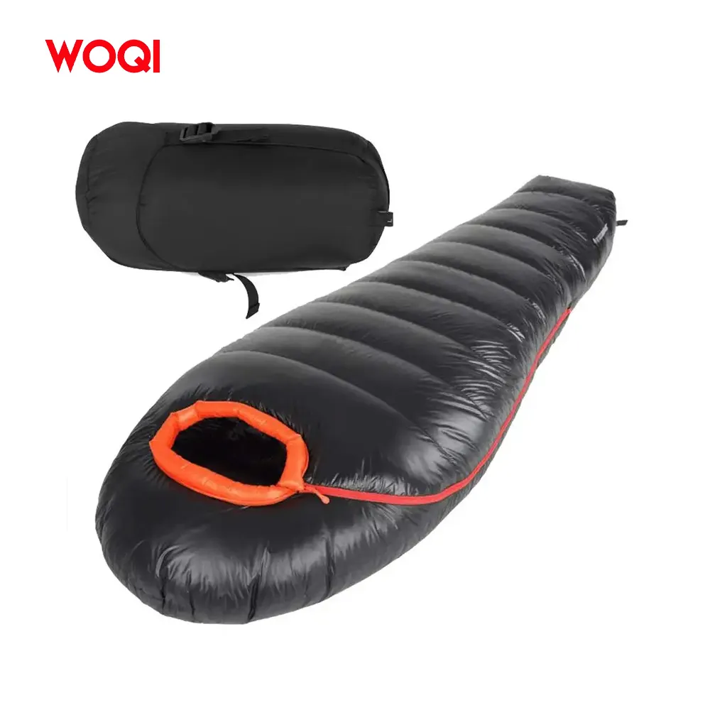 Woqi Manufacturer  Warm Lightweight Outdoor Camping Hiking 800g Filling Duck Down Mummy  Sleeping Bag winter