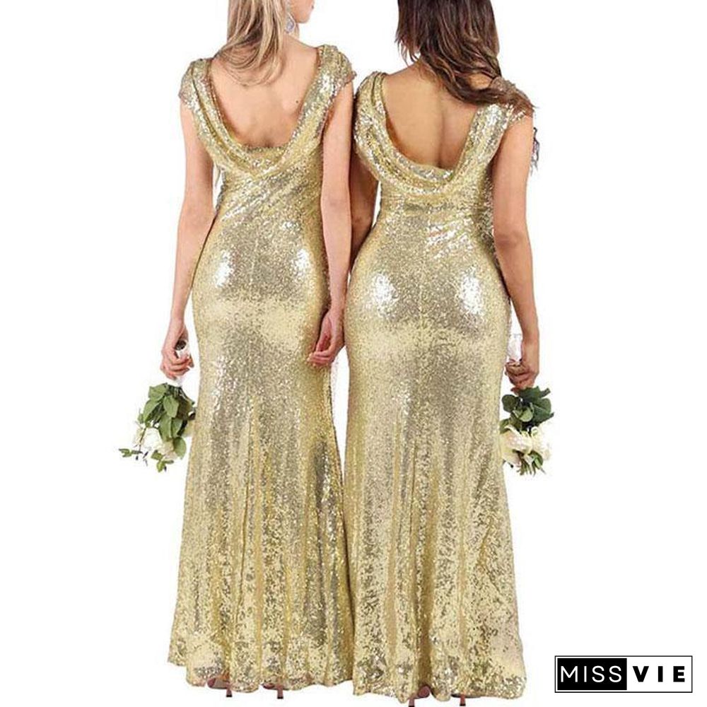 Sexy Slim Sequin Dress Women Night Club Elegant Party Long Dress Female Sequined Golden Floor Length Dresses For Women