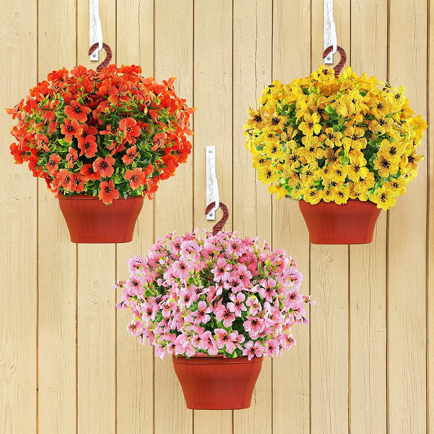 GRNSHTS 6 Bundles Artificial Flowers UV Resistant Fake Plants Outdoor Faux Plastic Flowers Garden Window Box Porch Home Decor (Yellow)