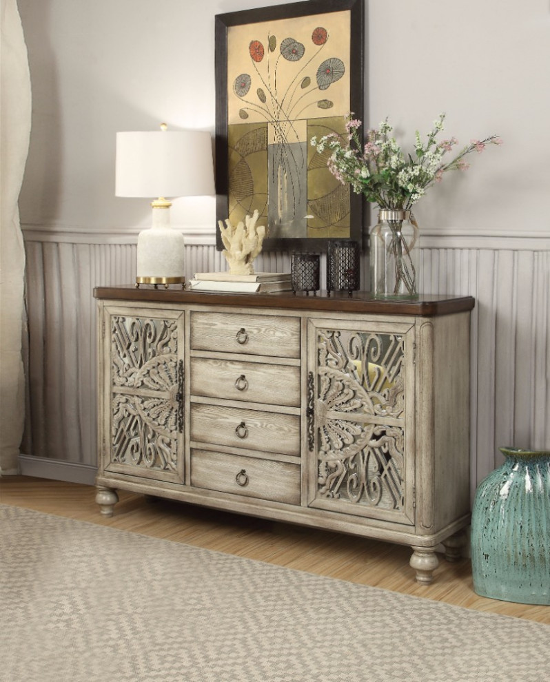 Vermont Console Table 2 Doors And 4 Drawers  Antique White   Traditional   Console Tables   by Global Discount Store LLC  Houzz