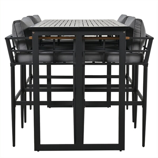 Steel Outdoor Dining Set with Acacia Wood Armrest Suitable For Patio，Balcony Or Backyard