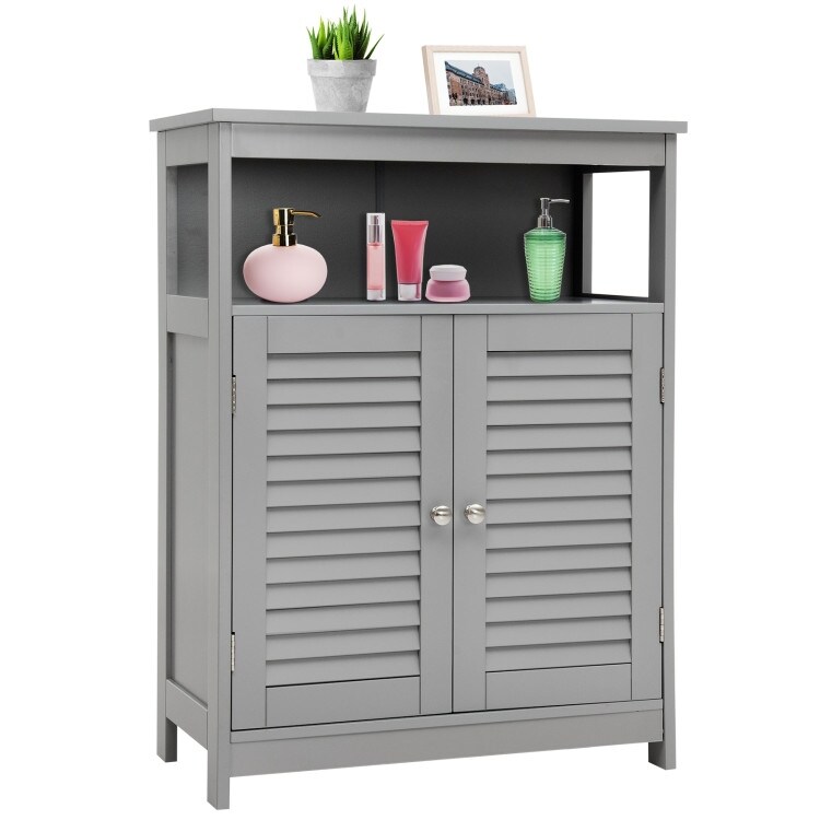 Wood Freestanding Bathroom Storage Cabinet with Double Shutter Door Gray   23.5'' x 12'' x 31.5'' (L x W x H)