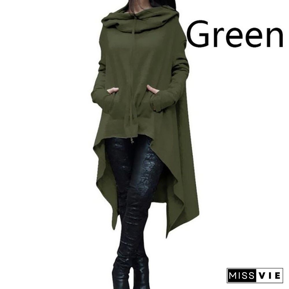 Women's Fashion Solid Color Long Sleeve Loose Casual Poncho Coat Hooded Pullover Long Hoodies Sweatshirts