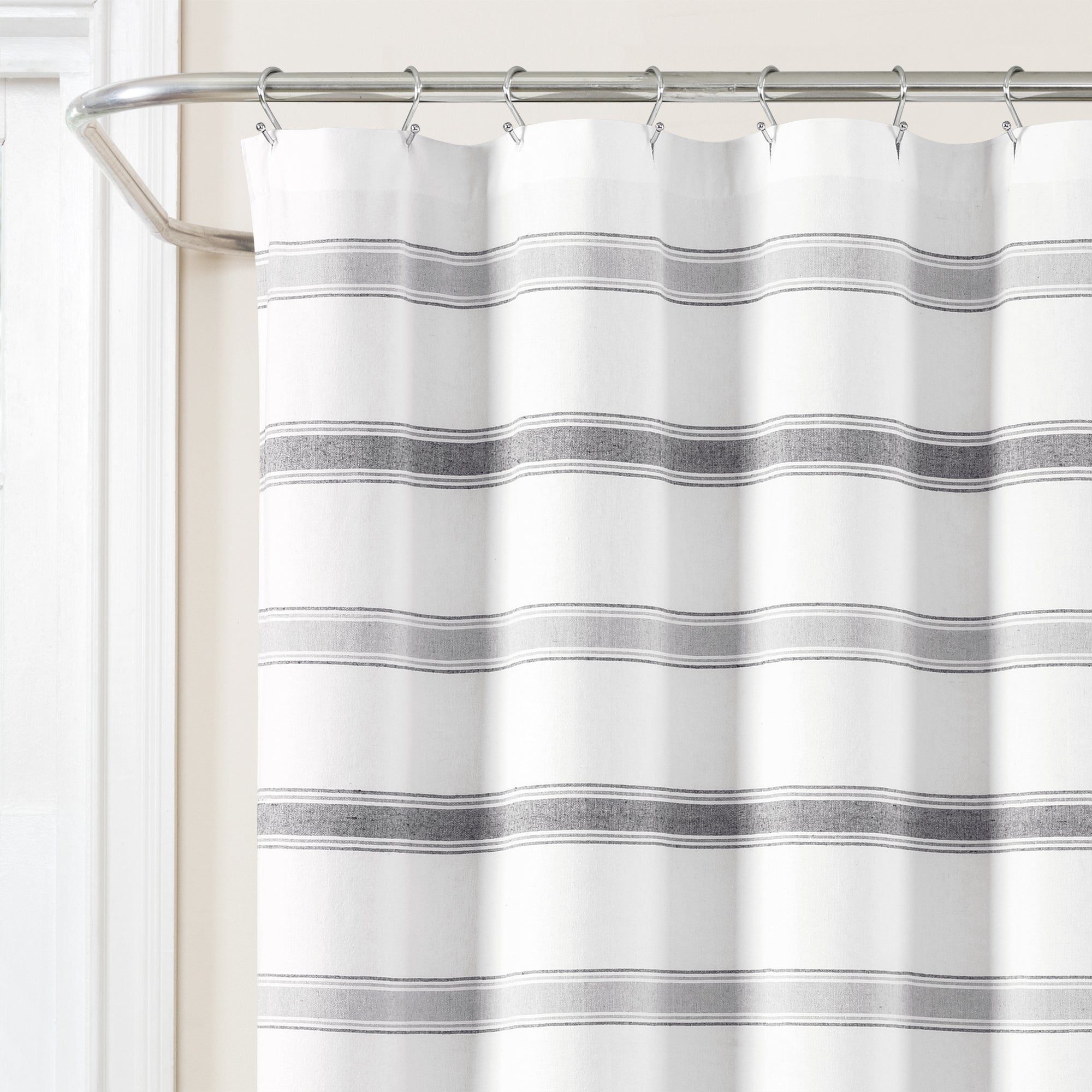 Stripe Woven Textured Yarn Dyed Recycled Cotton Shower Curtain