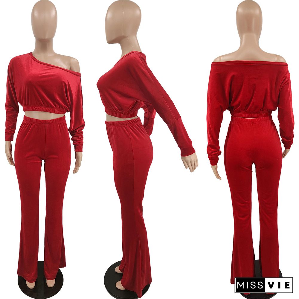 Casual Long-sleeved Bat Top Flared Pants Suit