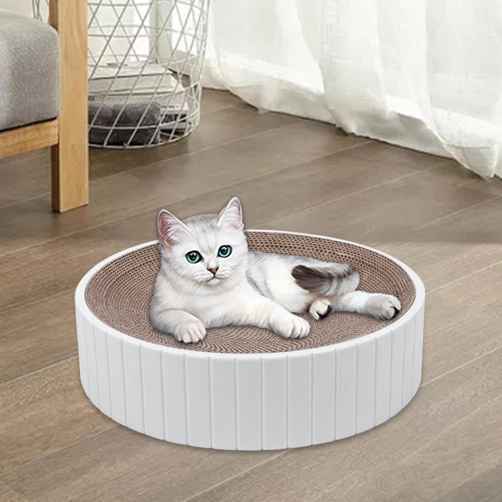 Round Cat Scratcher Furniture Protection Sofa Replaceable Inner Core Corrugated Cardboard Scratcher Scratch Toy for Sleeping Training Kitten White