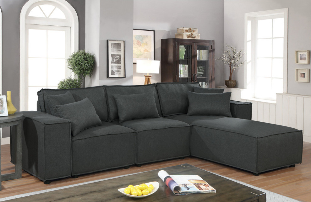 Lilola Home Harvey Sofa With Reversible Chaise  Dark Gray Linen   Transitional   Sectional Sofas   by Timeout PRO  Houzz