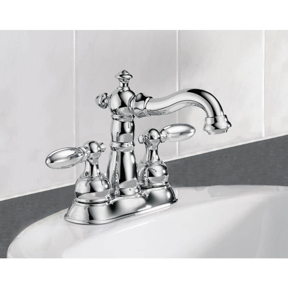 Delta Victorian 4 in Centerset 2Handle Bathroom Faucet with Metal Drain Assembly in Chrome