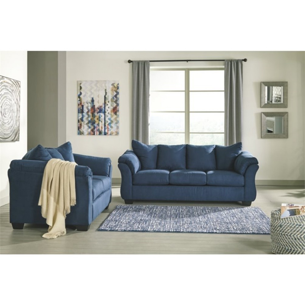 Bowery Hill Modern / Contemporary Fabric Loveseat in Blue Finish   Contemporary   Loveseats   by Homesquare  Houzz