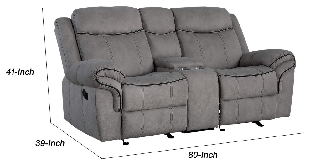 Fabric Upholstered Metal Reclining Loveseat With Center Console  Gray   Transitional   Loveseats   by Homesquare  Houzz