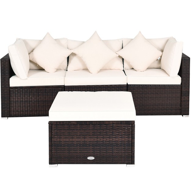 Tangkula 4pcs Patio Rattan Wicker Sectional Sofa Set Conversation Furniture Set W Cushion