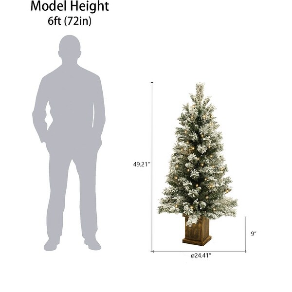 4Ft PreLit Potted Artificial Flocked Fir Christmas Tree，BatteryOperated with Timer