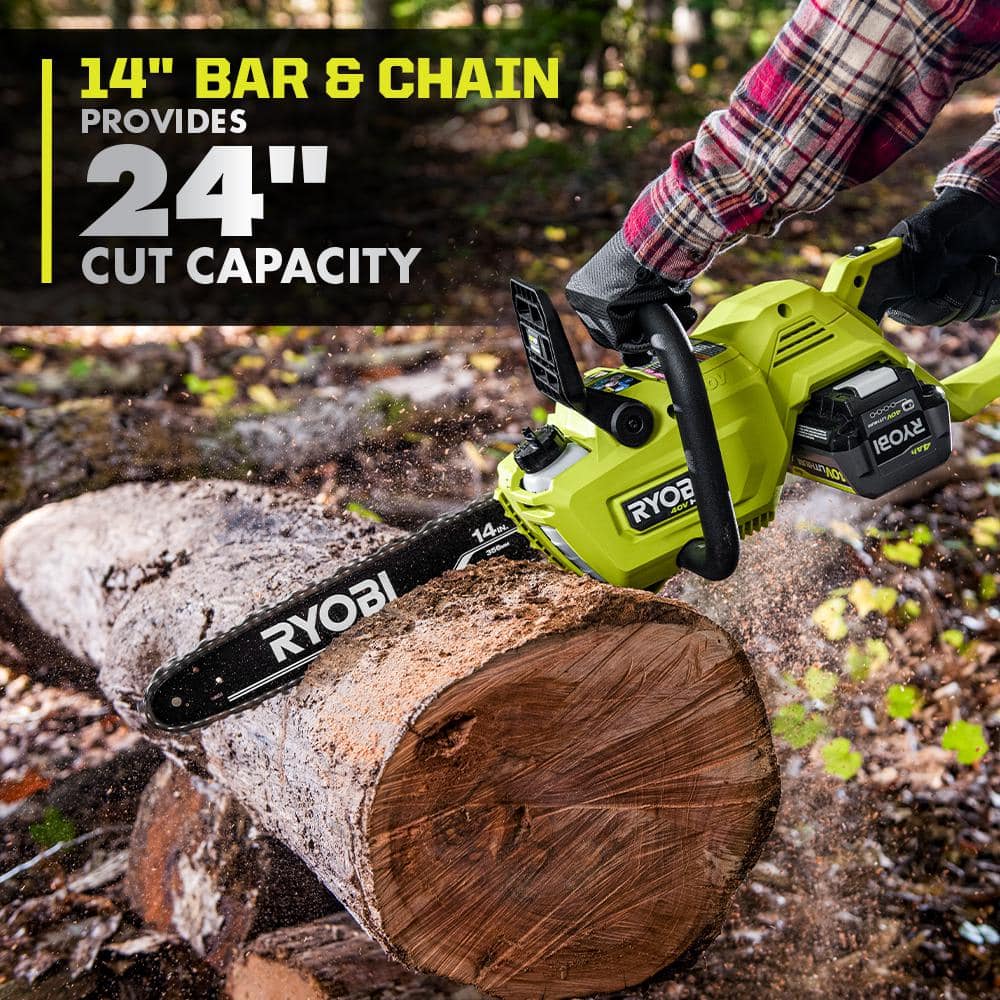 RYOBI 40V HP Brushless 14 in. Battery Chainsaw with 4.0 Ah Battery and Charger RY405100