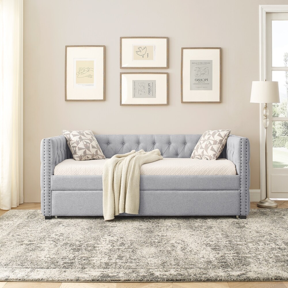 Daybed with Trundle Upholstered Sofa Bed both Twin Size