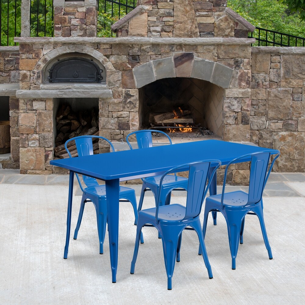 Metal Indoor/ Outdoor Table and Stackable Chair Set