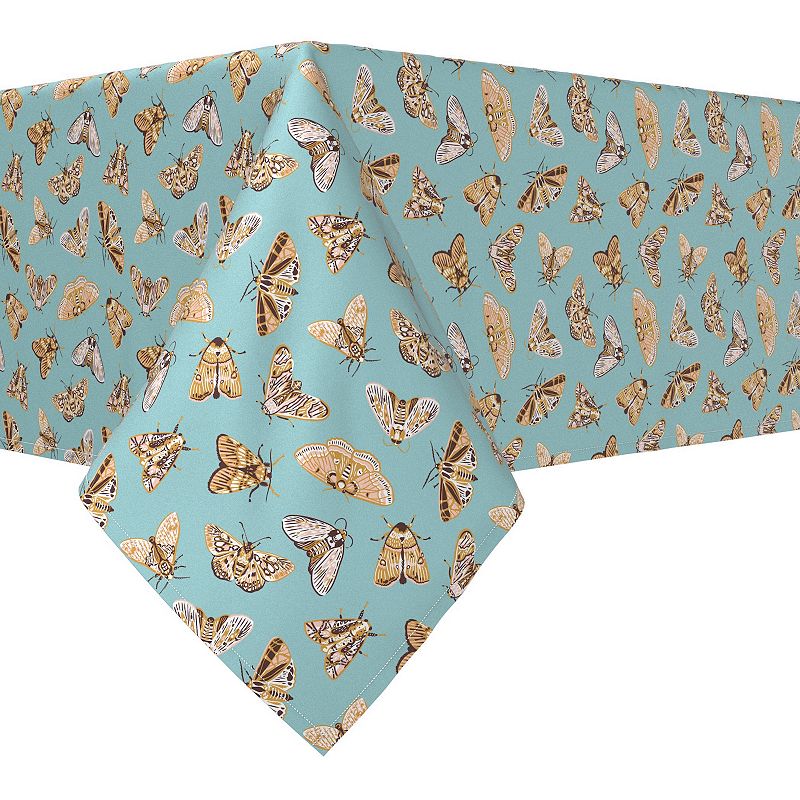 Rectangular Tablecloth， 100% Cotton， 52x104， Moths on Blue Background