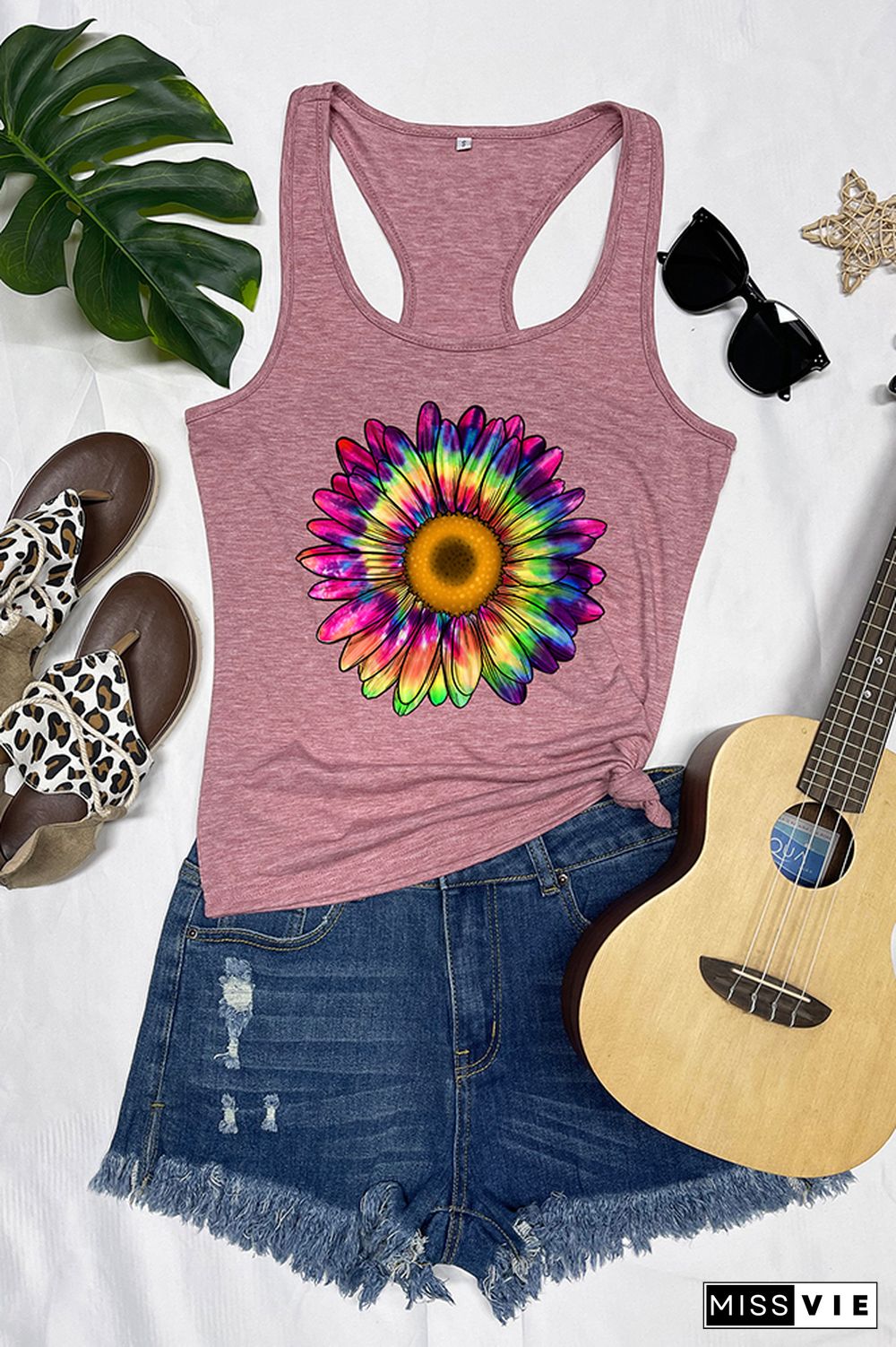 Tie Dye Sunflower Sleeveless Tank Top Wholesale