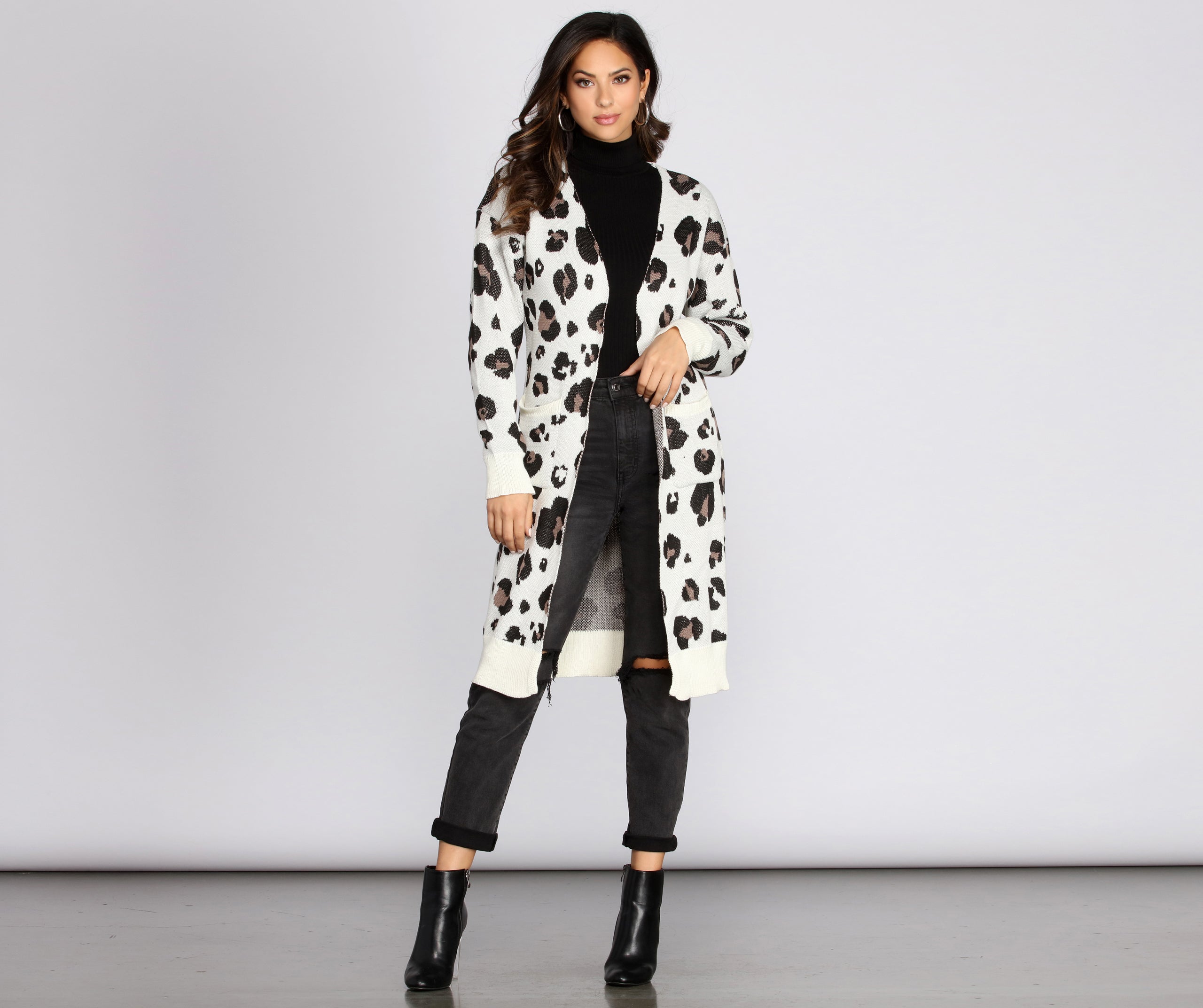 Leopard Print Long Line Cardigan