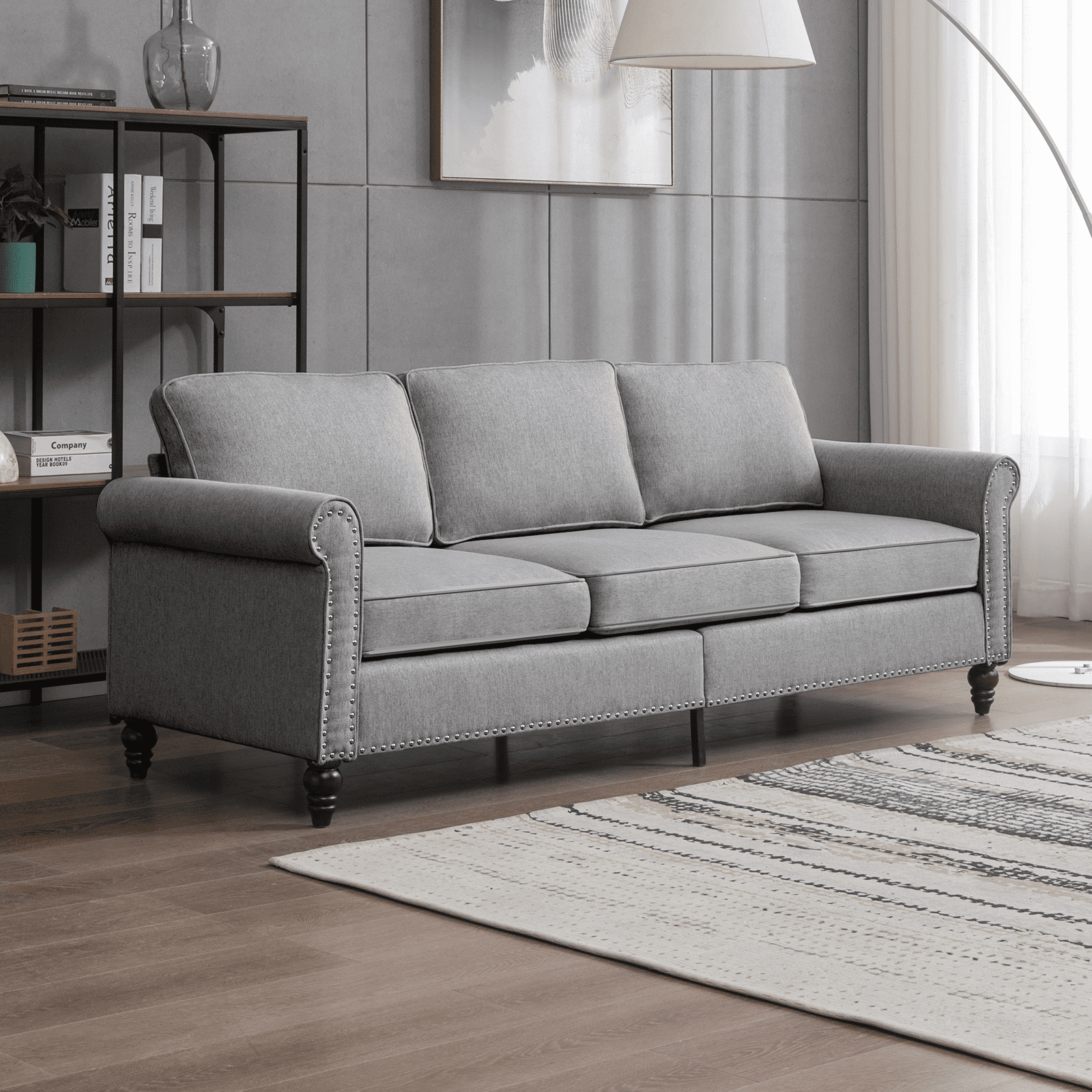 Mjkone Soft Fabric Couches Set for Living Room, Including Three Seat Sofa, Loveseat for Apartment Furniture Set, Light Grey