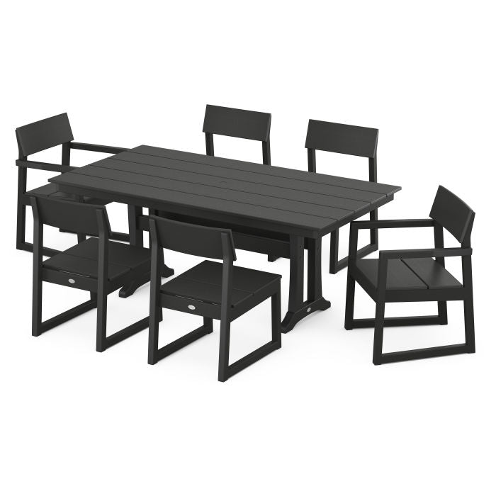 Polywood EDGE 7-Piece Farmhouse Trestle Dining Set PWS717-1