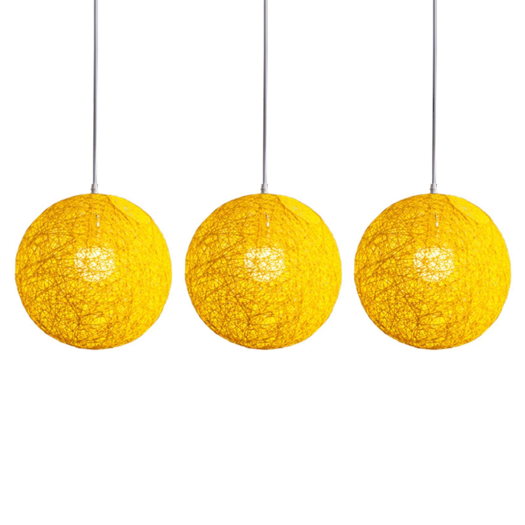 3x Yellow Bamboo， Rattan And Hemp Ball Chandelier Individual Creativity Spherical Rattan Nest Lamps