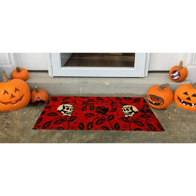 White Skulls With Black Ivy Estate Rectangle Indoor And Outdoor Estate Coir Door Welcome Mat Orange And Black