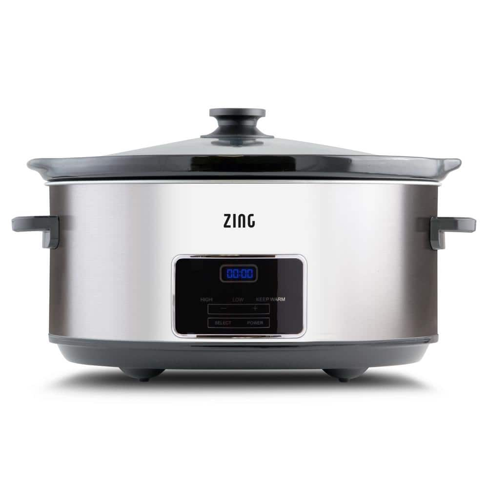 Zing 7 Qt. Oval Dark Stainless Steel Programmable Slow Cooker with Glass Lid SCO70-DS