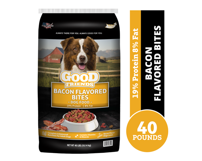 Good Friends Bacon Flavored Bites Recipe Dry Dog Food， 40 lb. Bag