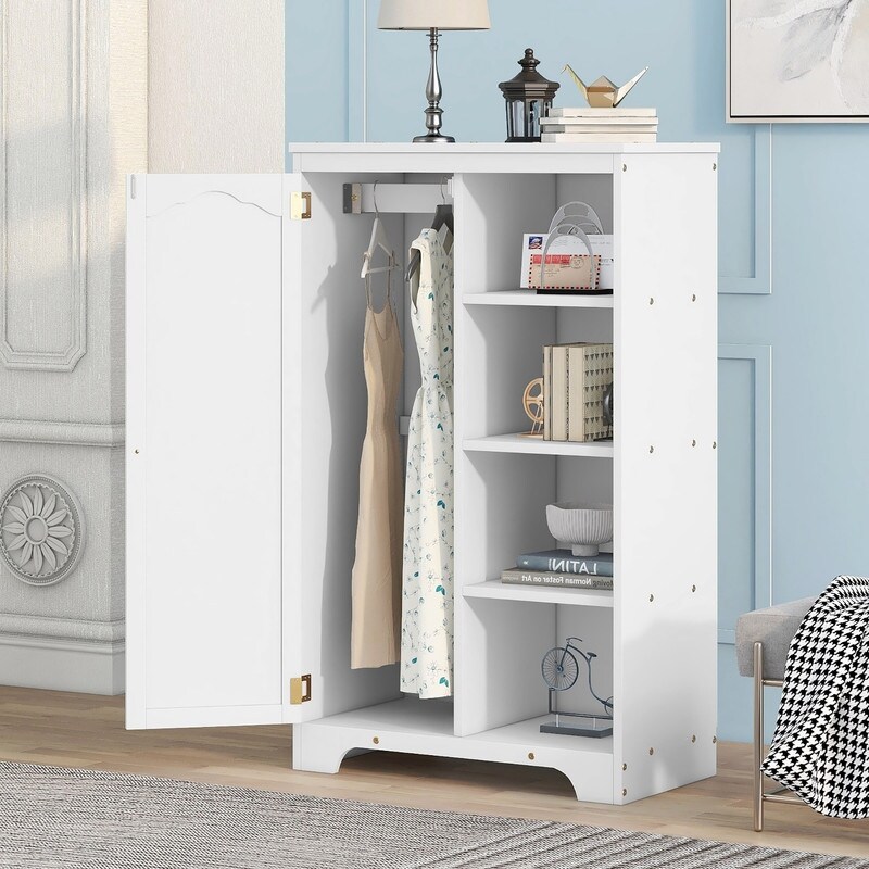 Freestanding Wardrobe Closet With Storage Shelves