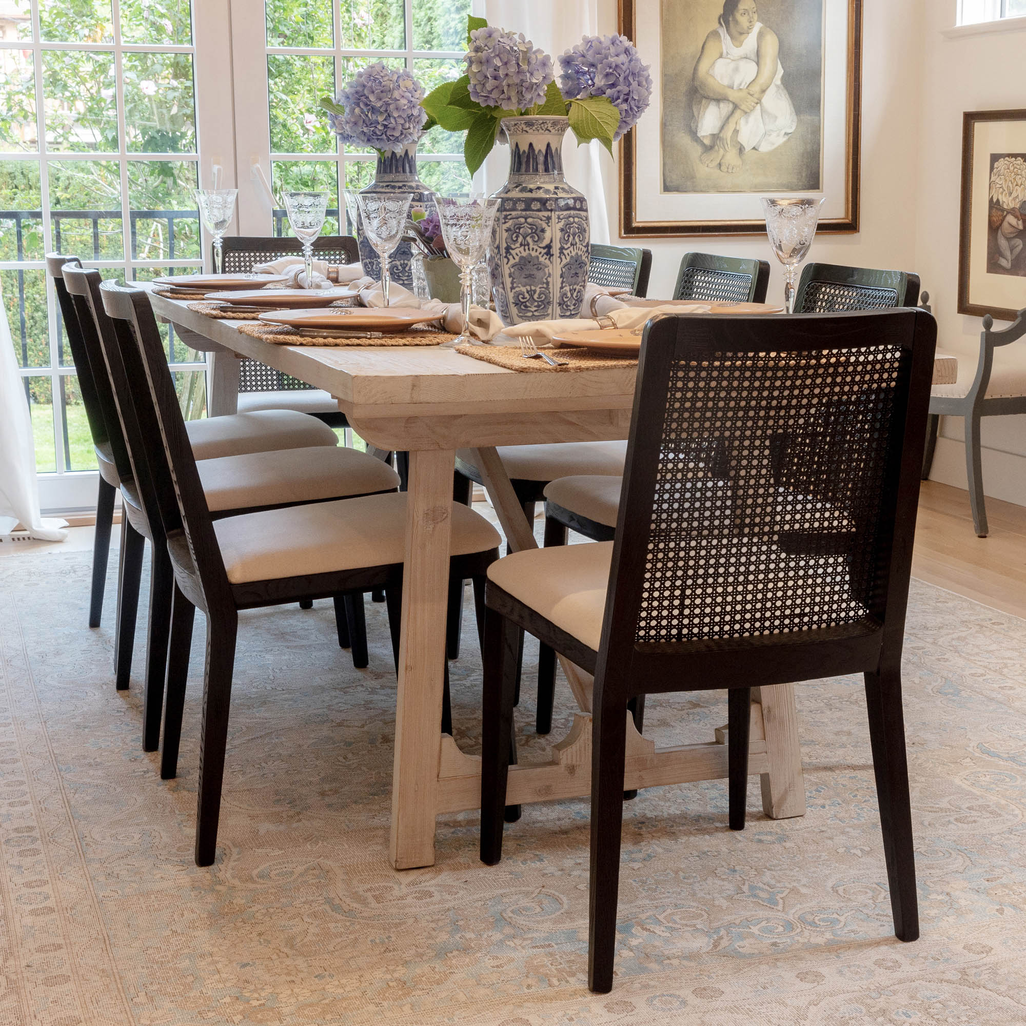 Cane Dining Chair - Oyster Linen/Black Frame