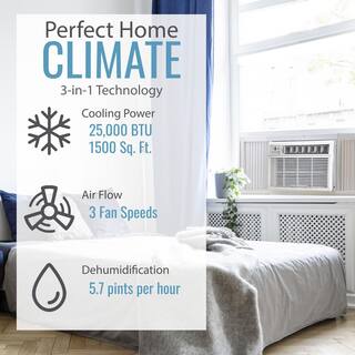 Keystone 25000 BTU 230V Window Wall AC 16000 BTU Supplemental Heating Sleep Mode 24H Timer Auto-Restart1500 Sq. Ft KSTHW25A