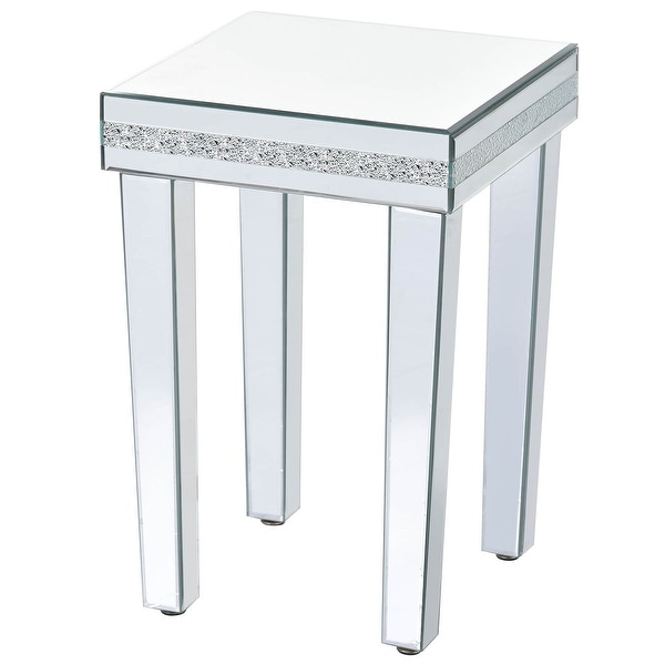 Modern Glass Mirrored Side Table End Table with Crystal Design