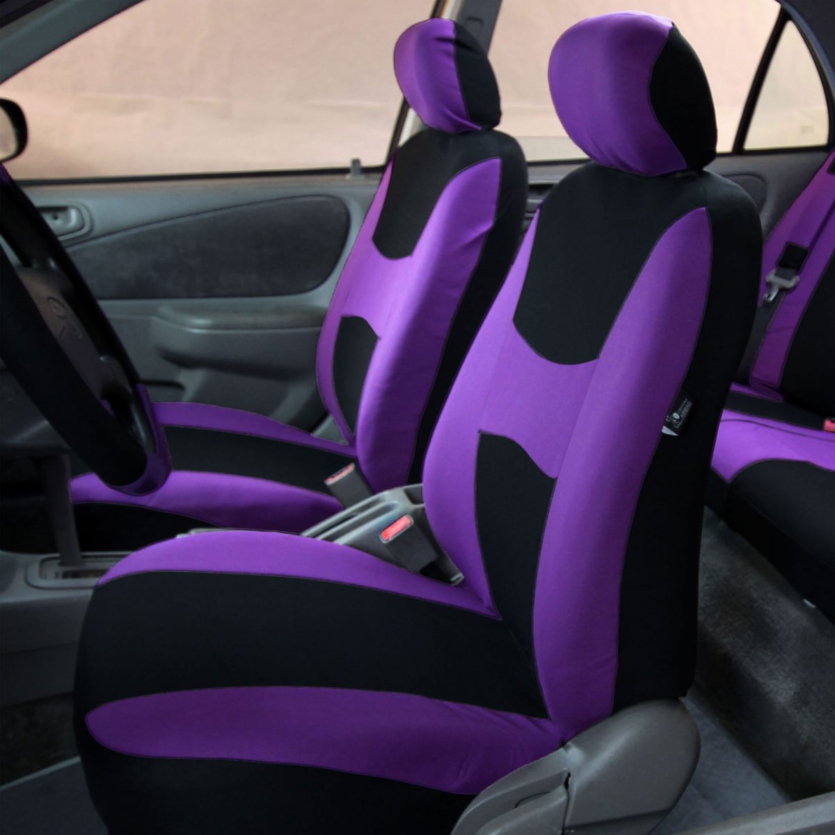 FH Group Light and Breezy AFFB030PRP115CM Purple Flat Cloth Full Set Car Seat Cover with Air Freshener